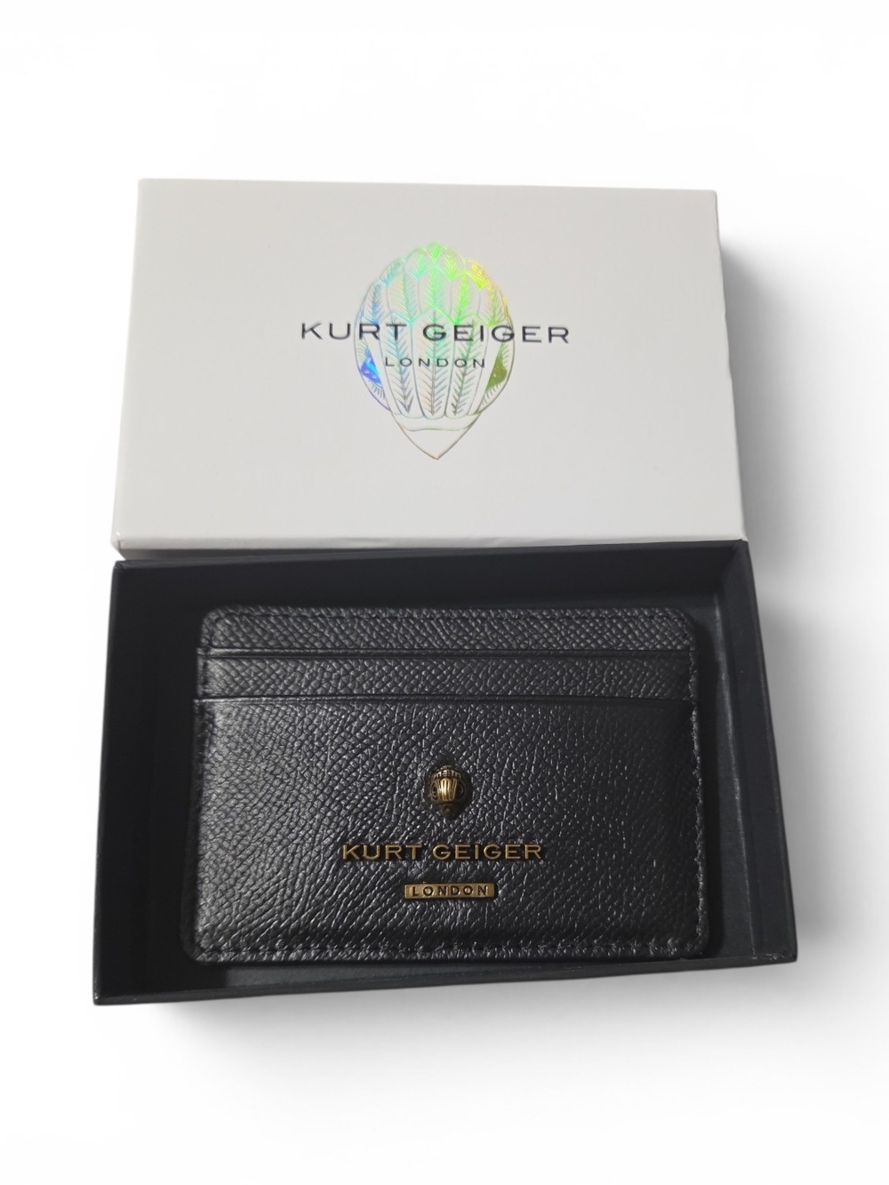 Kurt Geiger Black Leather Card & Key Holder with Gold Hardware